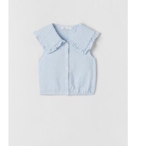 ZARA bibbed collar striped shirt, girls size 11-12